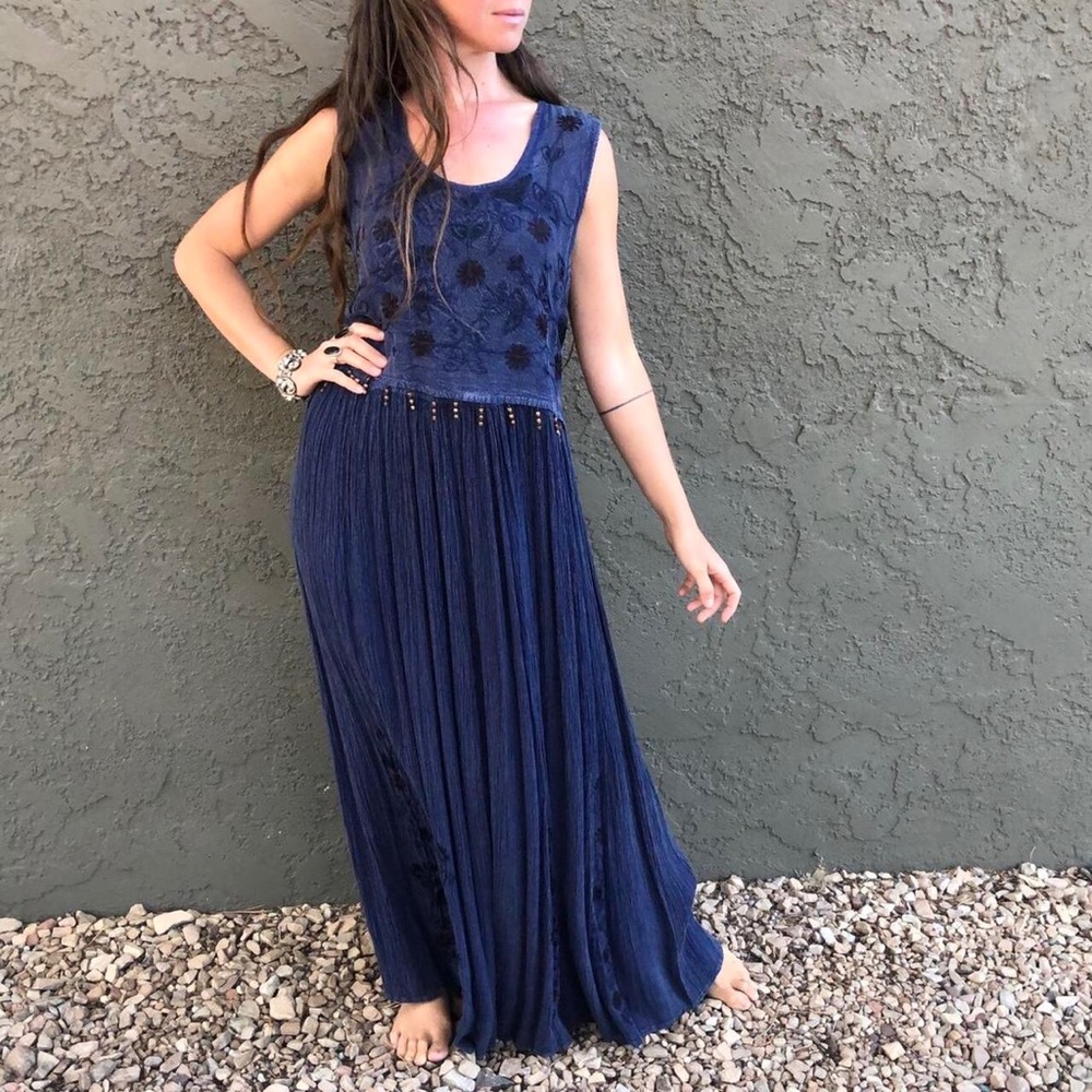 vintage 90s gauze rayon dress with whimsical embroideries & wood beads